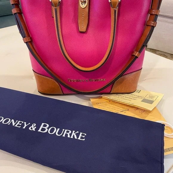 Dooney & Bourke Hot Pink Pebbled Leather Satchel with Tan Trim - Picture 2 of 9